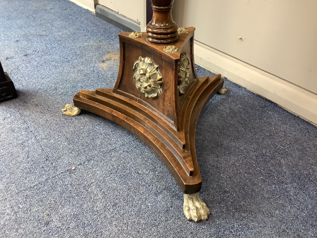 A Regency brass mounted mahogany duet music stand, width 42cm height 112cm